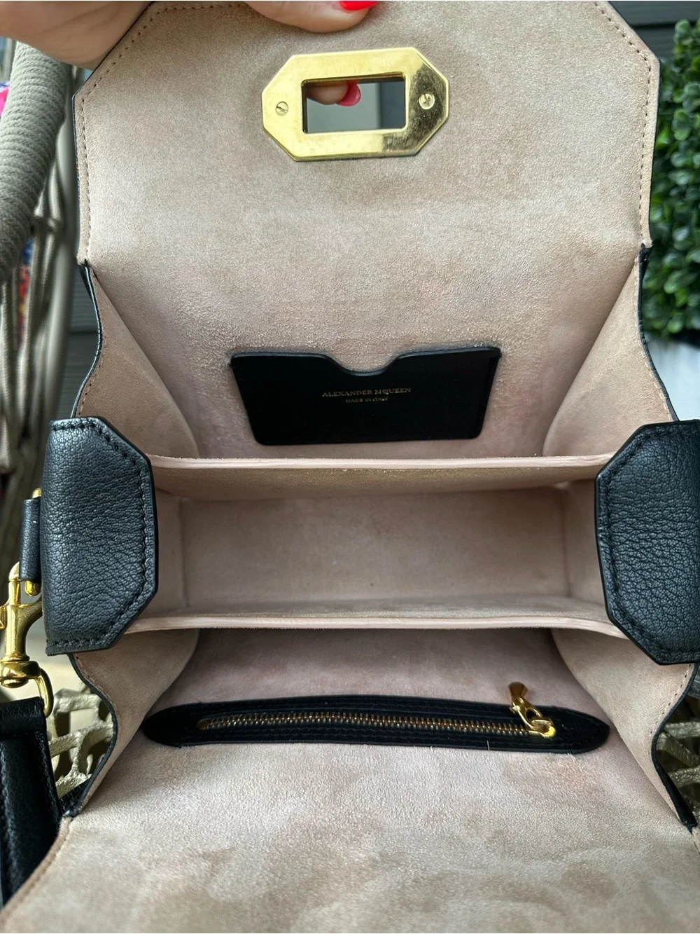 Alexander McQueen Black Leather Bag with Gold Hardware